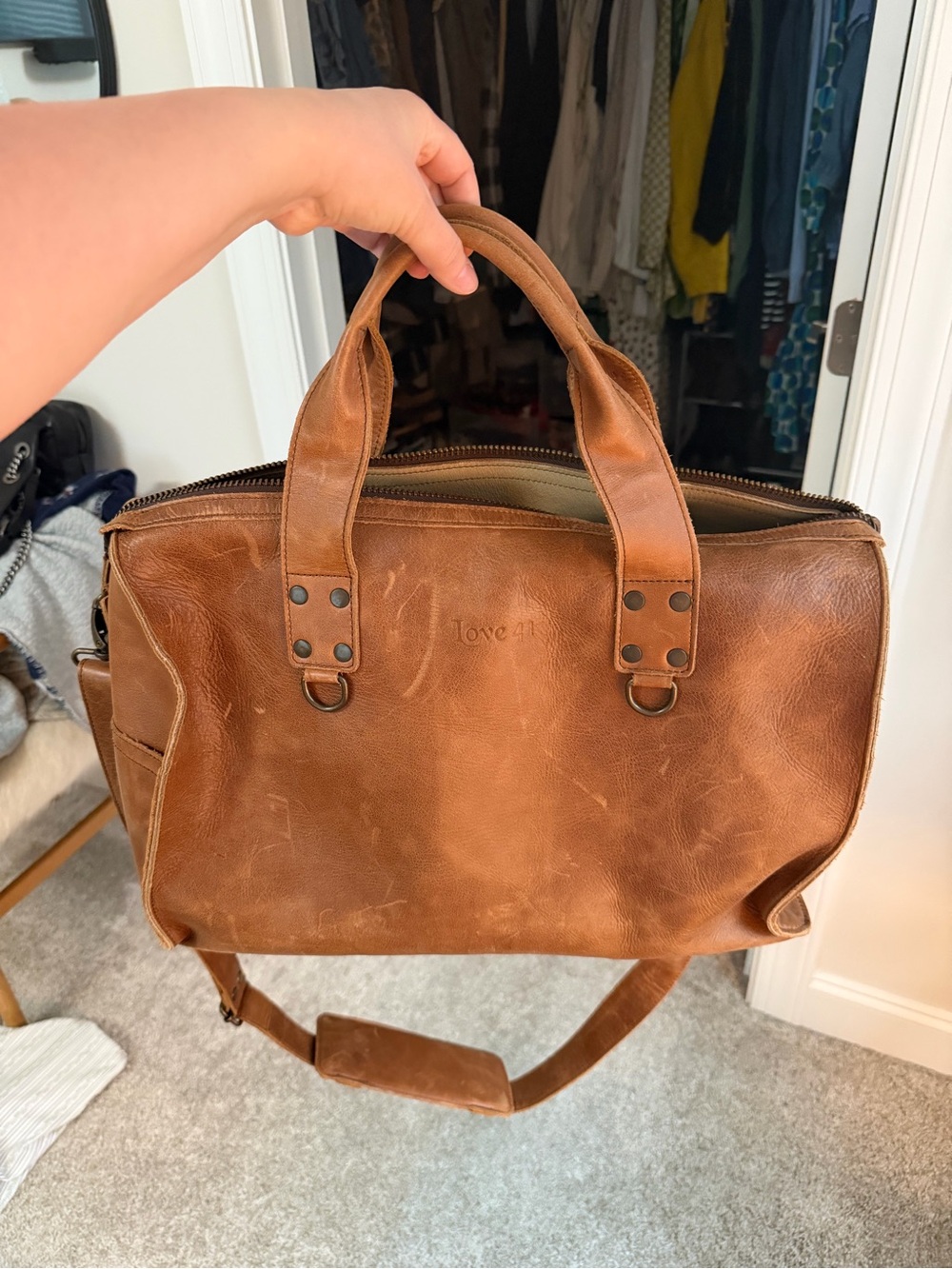 Brown Leather Duffel Bag